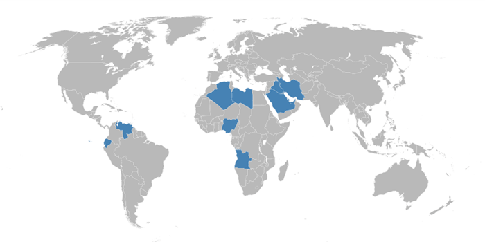 Организация стран-экспортёров нефти на карте мира